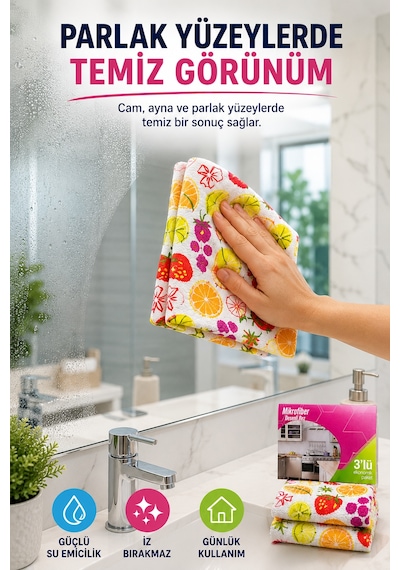 Renkli 3'lü Mikrofiber Temizlik Bezi 35x35 Cm Çok Amaçlı Mutfak Cam Banyo Silme Ve Kurulama Bezi Diğer