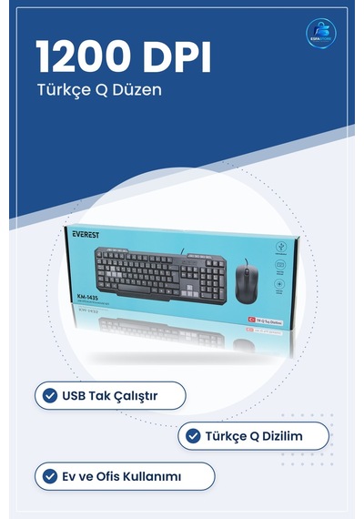 Kablolu Usb Klavye Mouse Seti Türkçe Q Tuş Dizilimli Dpı Ofis Ev Optik