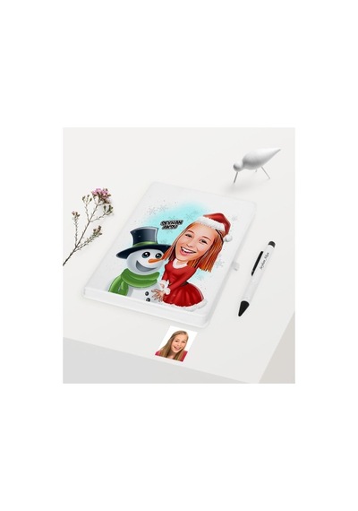 Kişiye Özel Yılbaşı Temalı Bayan Karikatürlü Beyaz Defter Kalem S (394448808)
