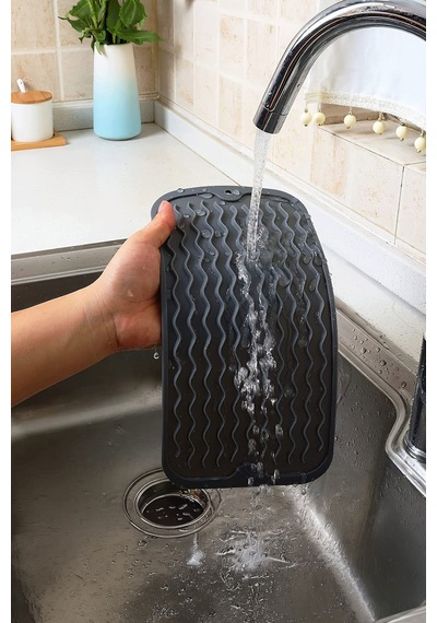Gri 30x15 Cm Çok Amaçlı Silikon Bulaşık Kurutma Matı Bulaşıklık Mt257