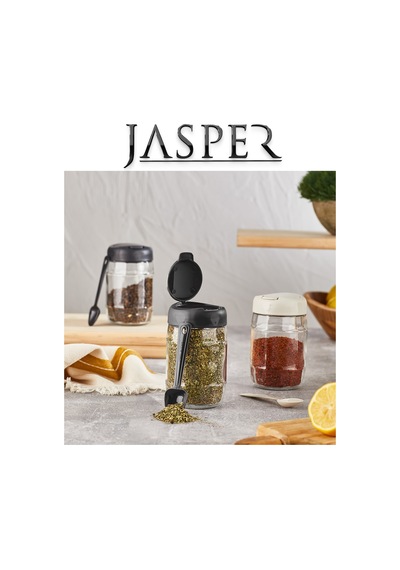 Jasper Jpr-0102 6 Adet 370mm Kaşıklı Açılır Kapaklı Baharatlık Siyah - Beyaz