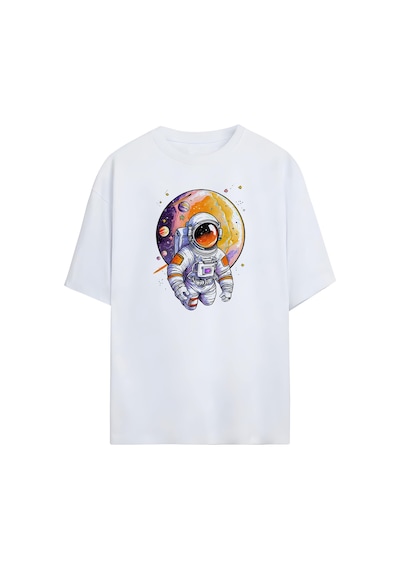 Noıssey Astronot Tasarımlı Unisex Oversize T-shirt Çok Renkli