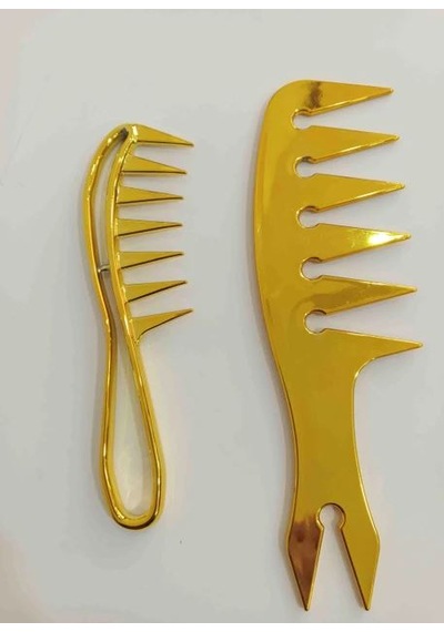 Smp Wax Tarağı 2'li Gold Set Saç Şekillendirici Tarak Berber Salon Tarakları 0