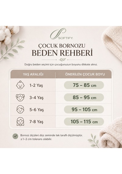 Softify Premium 350 Gsm %100 Pamuk Kapüşonlu Çocuk Bornozu Hızlı Emici Güvenli Kemerli Açık Mavi
