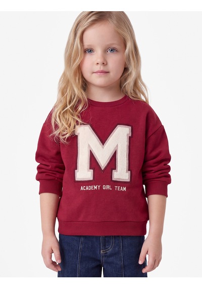 Koton Bisiklet Yaka Baskılı Aplike Detaylı Uzun Kollu Sweatshirt Bordo 7wmg10006ak