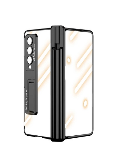 Samsung Uyumlu Galaxy Z Fold 4 Kılıf Zore Kıpta Standlı Kalem Bölmeli Kapak Siyah