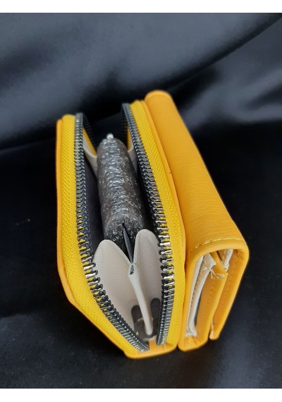 Mryart Sarı Kadın Cüzdanı - Fermuarlı Ve Düğmeli Kartlık Model