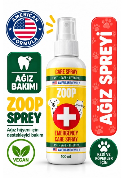Zoop Köpek & Kedi Ağız Ve Diş Bakım - Mantar - Yara - Bit Pire Koruma - Kulak Temizleme - Alerji - Kaşıntı - Koku Giderci Ve Egzama Acil Bakım Spreyi 100 Ml