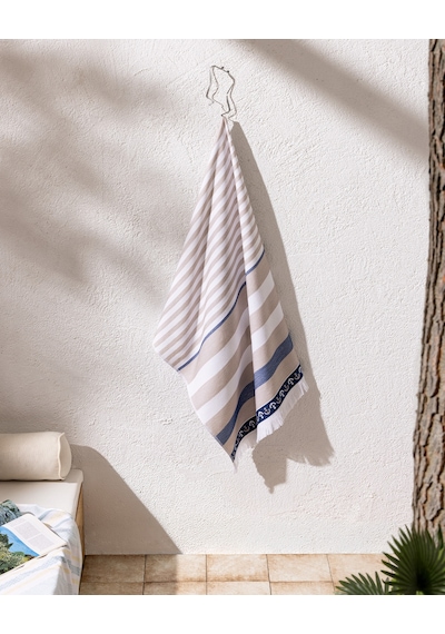 Alix %100 Pamuk Plaj Havlusu - Bej/lacivert - 70x150 Cm 8684427310359 Çok Renkli