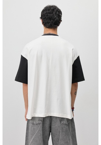 Vamos Oversize Baskılı Tişört V70-208 Siyah