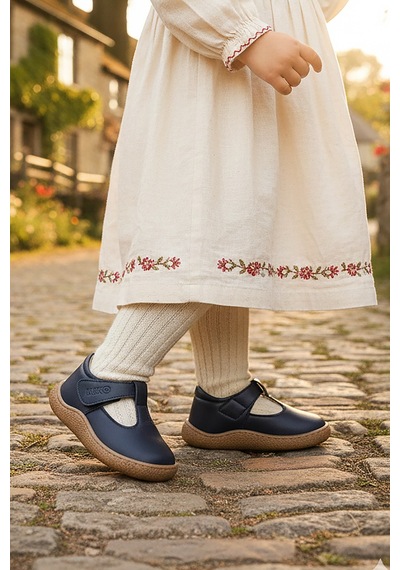 Kiko Kids Lija %100 Deri Günlük Kız Bebek Babet Ayakkabı Lacivert