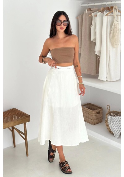 Asprin Fashion Beli Garnili Etek Beyaz Beyaz