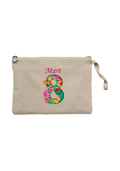 Kadın Çiçektir Krem Clutch Astarlı Cüzdan / El Çantası