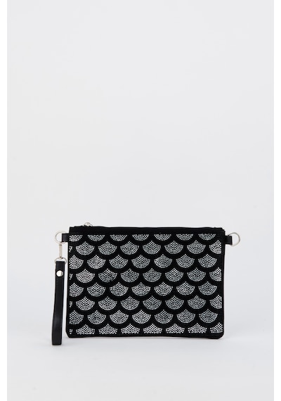 Vivaq Kadın Halka Gümüş Taşlı Süet Bilek Askılı Ve Zincir Askılı Portföy El Ve Clutch Çanta SİYAH