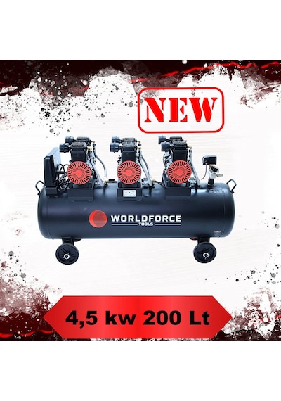 Worldforce 200 L 8 Bar Sessiz Ve Yağsız Hava Kompresörü 6 Piston