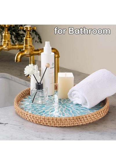 Qerhome 2'li El Yapımı Doğal Rattan Tepsi Sedef Desenli Yuvarlak Sunum Tepsisi Şık Servis Tepsisi 30-33 Cm Mavi Kahverengi Qerhome 2'li El Yapımı Doğal Rattan Tepsi Sedef Desenli Yuvarlak Sunum Tepsisi Şık Servis Tepsisi 30-33 Cm Mavi Kahverengi