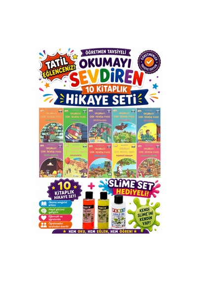 3.sınıf Öğretmen Tavsiyeli Okumayı Sevdiren 48 Sayfa 10 Kitaplık Hikaye Seti-2 Slime Set Hediyeli