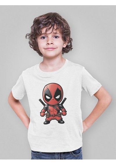 Sevbano Deadpool Baskılı Unisex Film Çocuk Tişört 1-12 Yaş Beyaz