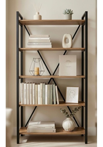 180x90 Metal Kitaplık- 5 Raflı Ekonomik Modern Ev Ofis Kitaplığı Siyah