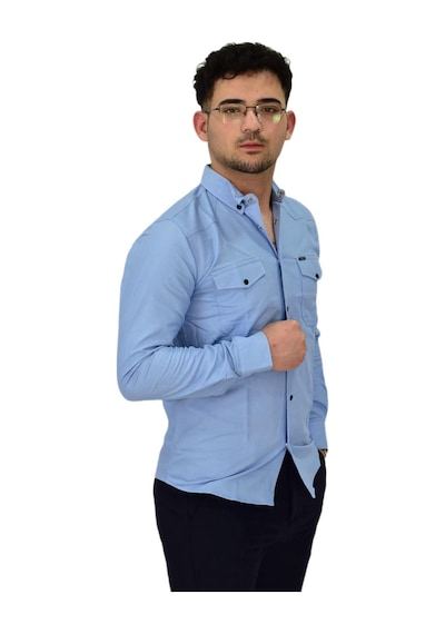 Erkek Spor Likralı Gömlek Bgl-st04343 Mavi