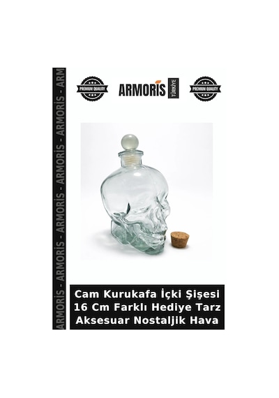 Cam Kurukafa İçki Şişesi 16 Cm Farklı Hediye Tarz Aksesuar Nostaljik Hava