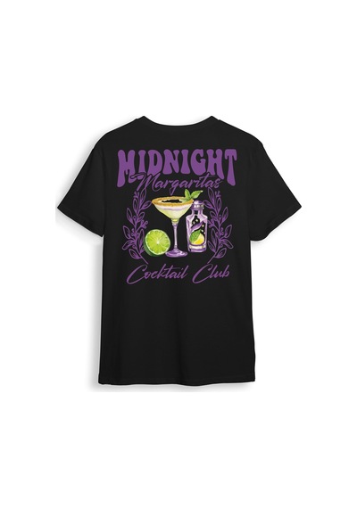 Midnight Margaritas Ön Ve Arka Baskılı %100 Pamuk Unisex Regular Fit T-shirt Siyah