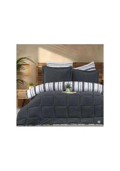 Çift Kişilik Uyku Seti Sherpa Comforter Antrasit