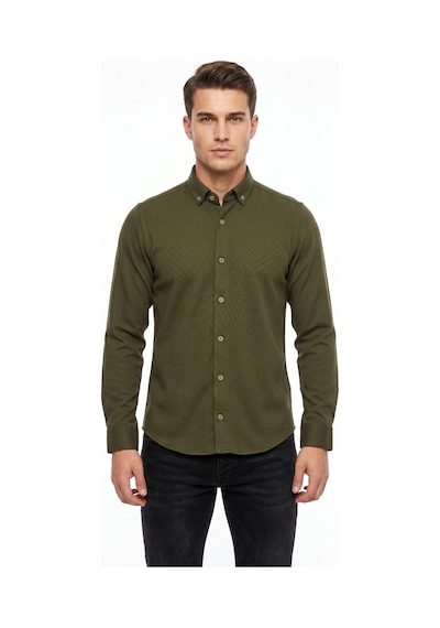 Advante Erkek Spor Slim Fit Uzun Kol Petek Dokulu Gömlek Bgl-st05483 Haki
