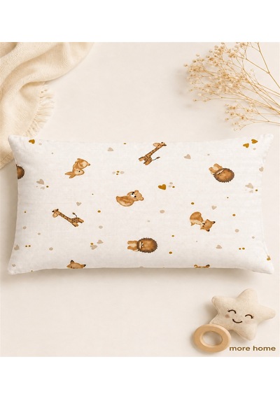 More Home Müslin Bebek Yastık Kılıfı Kapaklı 35x45 Tilkili Açık Bej