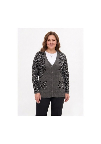 Onno Style Women Simli Leopar Desen Klasik Düğmeli Ceket Gri
