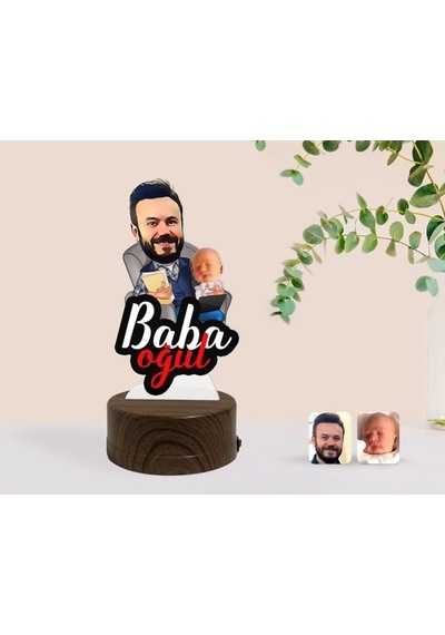 Kişiye Özel Baba Oğul Karikatürlü Dekoratif 3D Biblo Led Işıklı G (483006685)