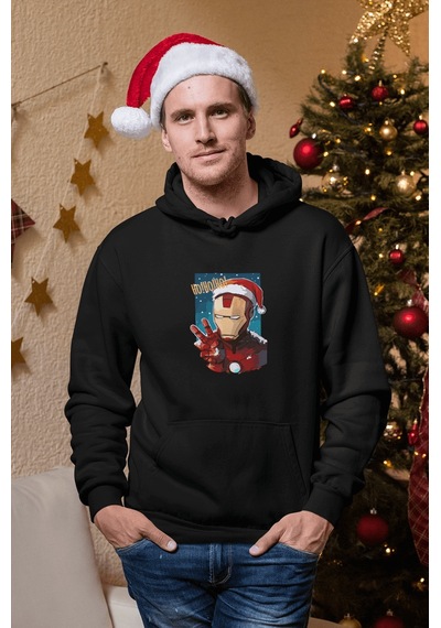 İron Man Hohoho Yeni Yıl Kapşonlu Sweatshirt 001