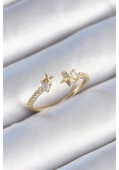 Gold Renk Zirkon Taş Detay Yıldız Model Kadın Yüzük - Ebj241214w29761 Bakır