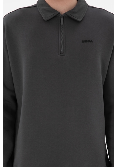 U.S. Polo Assn. Erkek Comfort Fit Yarım Fermuarlı Antrasit Basic Sweatshirt 50298265-VR006