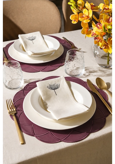 Nakışlı Deri Amerikan Servis 2'li Set Çift Taraflı Yuvarlak Supla 40x40 Cm Vance Bordo