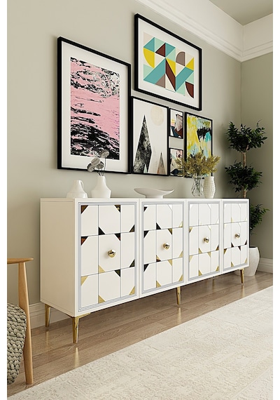 Ka1803bg Moka180 Konsol, Kahve Köşesi, Tv Sehpası Beyaz-gold 180cm Beyaz-gold