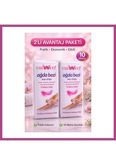 Gees Global Essweet Ağda Bezi 10 Metre Dilim Profesyonel Epilasyon Bezi Çift Taraflı Kullanım Yırtılmaz Dayanıklı Ağda Bandı 2 Li Paket Gbzs