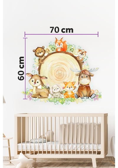 MSticker Kütükte Sevimli Hayvanlar Çocuk Bebek Odası Duvar Sticker 60x70cm
