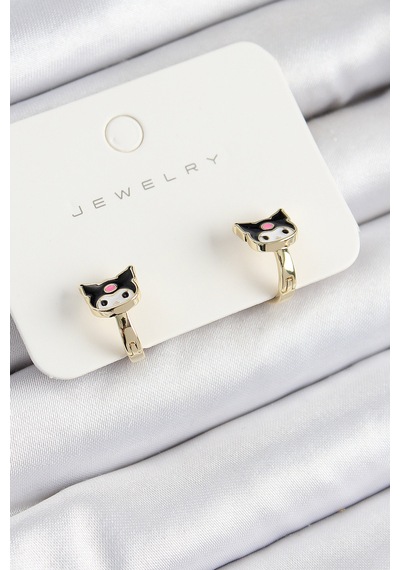 Pirinç Kuromi Model Gold Renk Çocuk Küpe Renkli