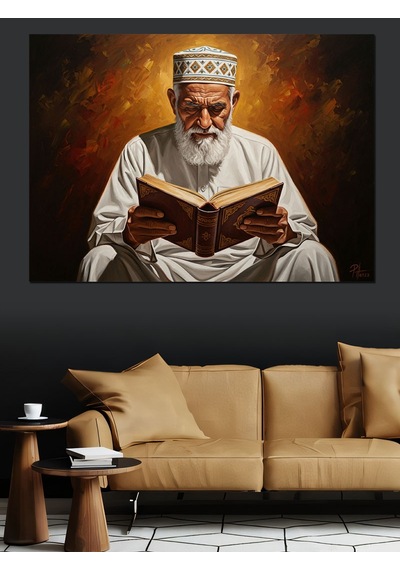Ahşap Tablo Kutsal Kitap Okuyan Sakallı Alim