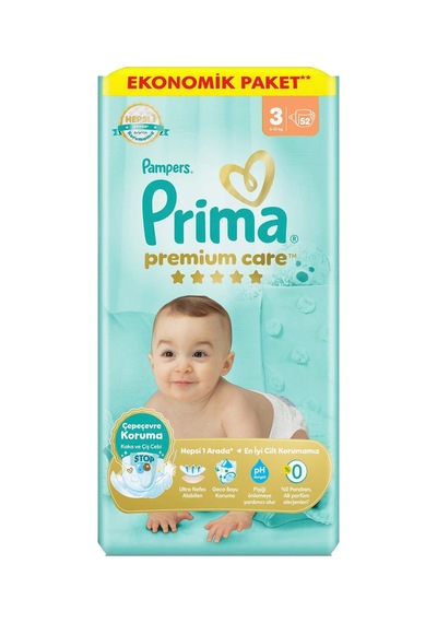 Prima Bebek Bezi Premium Care 3 Numara 52'li 6-10 Kg Ekonomik Paket - 2 Adet Tarı