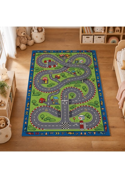 Kartela Halı Yarış Arabası Kaymaz Taban Çocuk Oyun Halısı - 60 x 90 CM