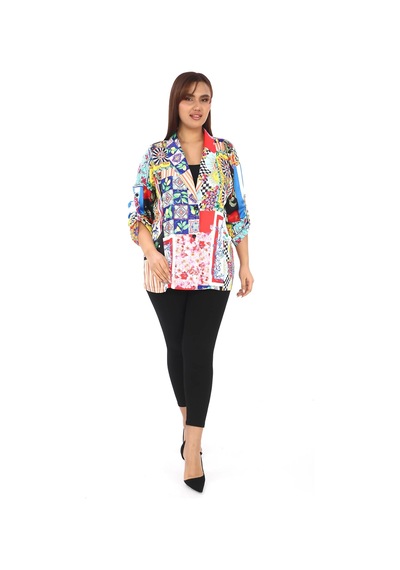 Lady Majestic Tasarım Saten Ceket Büyük Beden Kadın Renkli 44708 Renkli Çok Renkli