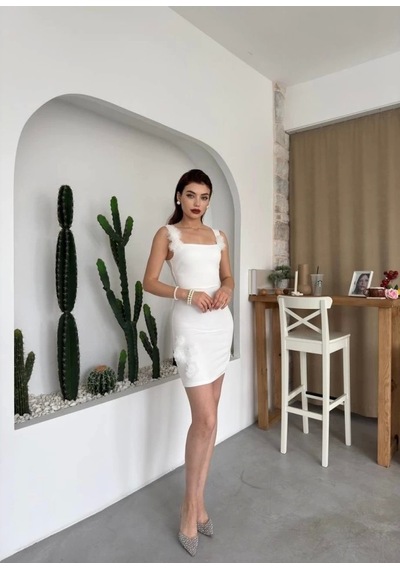 Defymoda Ques Mini Elbise Beyaz