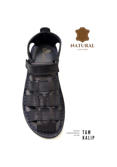 Sermoda %100 Hakiki Deri Burnu Kapalı Erkek Sandalet Lacivert