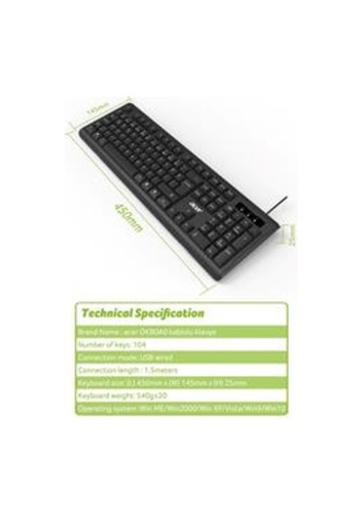 Acer OAK-0A0 Kablolu Sessiz Tuşlu Klavye