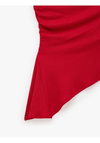Koton Asimetrik Kesim Slim Fit Kolsuz Straplez Yaka Büstiyer Kırmızı 6sal30212ık