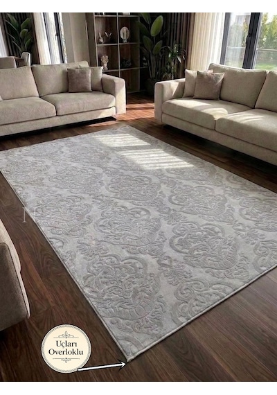 Rölyef Gri Joy Modern Yumuşak Dokulu Kabartmalı Kaymaz Taban Kesme Halı Yolluk