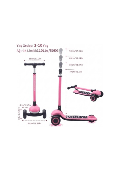 Işıklı Ve Müzikli 3 Modlu Yönlendirilebilir T-bar Sistemli 4 Farklı Yükseklik Ayarlı Çocuk Scooter Çok Renkli