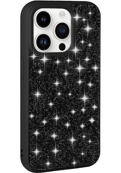 Effox Apple Uyumlu iPhone 14 Pro Parlak Taşlı Tasarım Pırlanta Kılıf-siyah Siyah